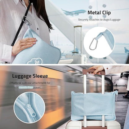 Travel Blanket, 3-in-1 Ultra-Soft, Warm & Lightweight Travel Blanket Airplane with Bag, 65x40 in, Airplane Travel Essentials for Women, Men & Kids with Eye Mask, Luggage Sleeve & Backpack Clip