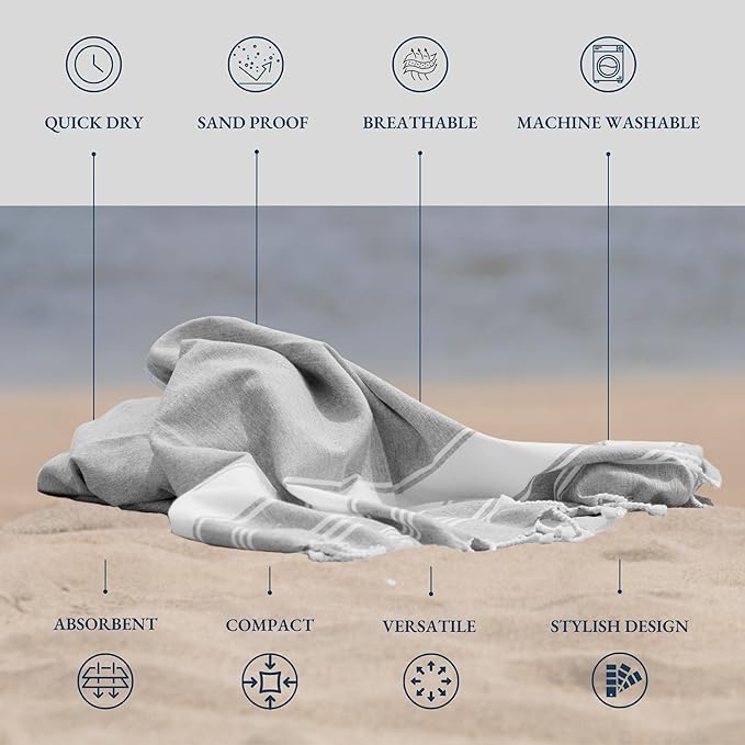 LANE LINEN Extra Large Beach Towels 2 Pack – Oversized 39"x71", Pre-Washed, Quick Dry, Sand-Free & Absorbent Pool Towels, Stylish & Lightweight for Women – Grey