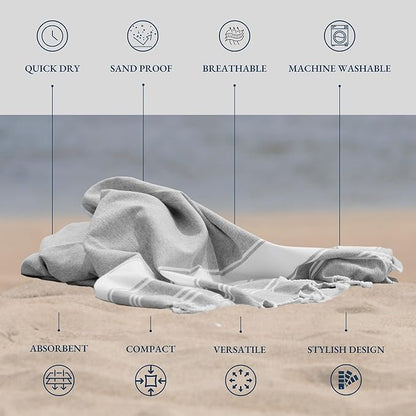 LANE LINEN Oversized Beach Towels 4 Pack – Pre-Washed, Extra Large, Quick Dry, No Sand, Absorbent Pool Towels for Adults, 39"x71", Grey