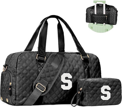 Initial Travel Duffle Bag Women Girls Gift: Personalized Weekender bags, Dance Cheer bag Sports for Girl, Kid Gymnastics Bags, Birthday Gifts for Women Girls Kids Teens Mom Teacher
