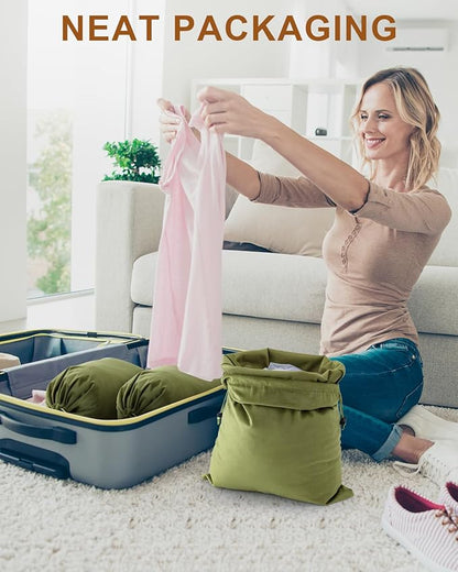 FantasyLife Shoe Bags for Travel, Washable Dust Bags for Storage & Packing, Flannel Shoe Pouch with Drawstring Closure for Purses, Handbags, Shoes & Toys (4, Sage Green)