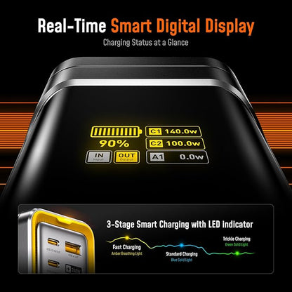 AOHI 240W Laptop Power Bank 27600mAh Portable Fast Charger (99.3wh), Airline-Compliant, 140W PD 3.1 Large Battery Pack The Future Starship for MacBook, iPad iPhone 16 Pro Max,Galaxy,Steam Deck, Grey