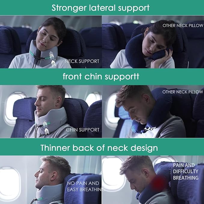 Travel Neck Pillow for Airplane, Neck Chin Support, Memory Foam, Machine Washable,Neck Pillow for Airplane Sleeping Car Office Grey M