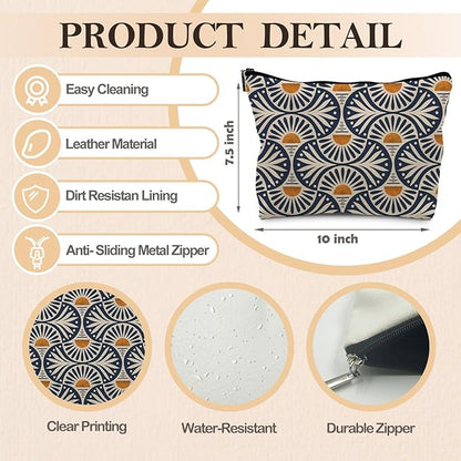Boho Gifts for Women, Boho Orange Sunset Leaf Aesthetic Makeup Bag, Boho Makeup Bag for Women, Vintage Boho Sunrise Sunset Cosmetic Bags Toiletry Bag, Boho Beach Bag(PU)