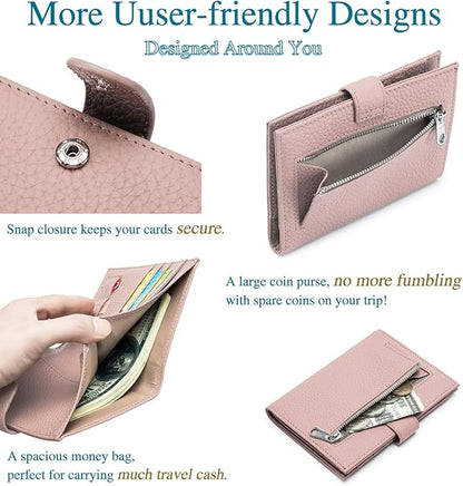 Leather RFID Slim Passport Holder for Travel Women – Passport Wallet for Men with Passport Cover & 3 Card Slots, Zippered Coin Pocket, Cash Holder – Travel Organizer Christmas Gift Box (Pink)