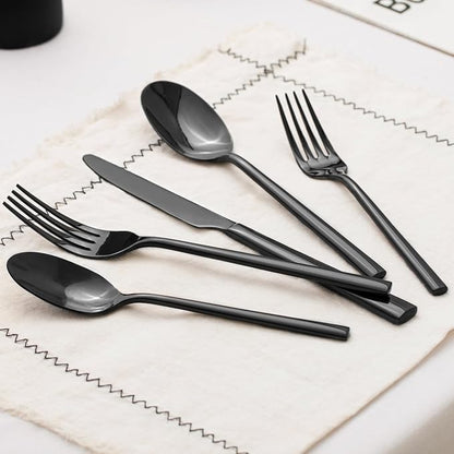 KINGSTONE Black Silverware Set, 20-Piece Forged Flatware Set Cutlery Set Premium Stainless Steel, Service for 4, for Kitchen, Home, Wedding, Party, Mirror Polished and Dishwasher Safe