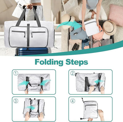 Dimayar 85L Travel Duffle Bag for Men Women - Foldable Duffel Bag with Shoes Compartment - Overnight Bags Waterproof & Tear Resistant(White)