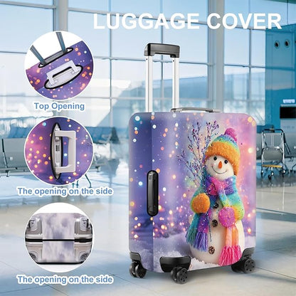 Colorful Snowman Luggage Cover – Christmas Suitcase Protector, Stretchable Waterproof Travel Luggage Sleeve,M
