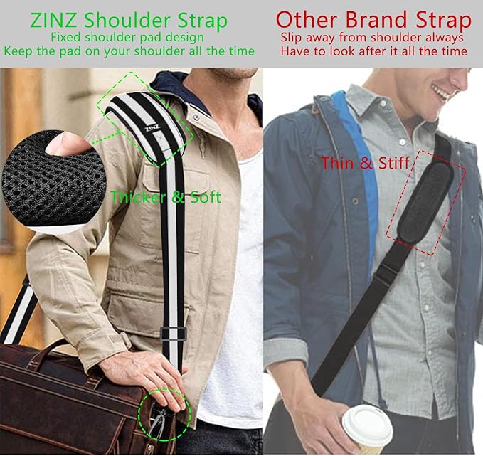 ZINZ 79 inch Shoulder Strap, Extra-thick Fixed Cushion Pad and Dual Clasps Universal Replacement Strap with Metal Swivel Hooks for Laptop Bags, Luggage Bags, Camera, Crossbody(Stripes-BkWBk)