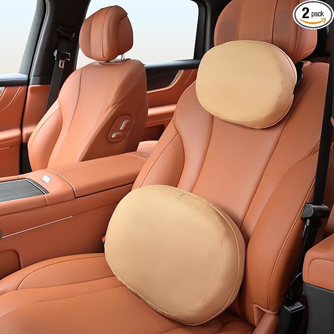 FLORICH Car Headrest and Lumbar Support Double-Sided Suede & Leather Neck Rest Cushion with Back Support Breathable Car Seat Headrest and Lumbar Support for Car Office Chair Fatigue Relief, Brown