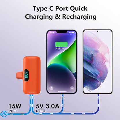 mini Portable Charger for iPhone,Upgraded 5000mAh PD Fast Charging Power Bank,Mini Battery Pack Backup Charger Compatible with iPhone 14/14 Pro Max/13/13 Pro/12 Pro/11/XS/XR/X/8/7/6 -Orange