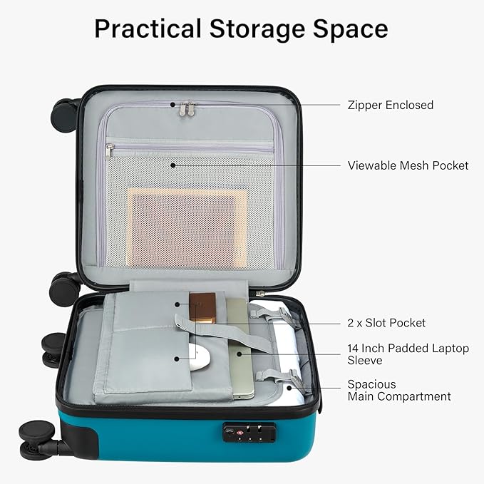 Hanke 16 Inch Underseat Carry On Luggage with Wheels Hard Shell Mini Small Suitcases Carry On Bag for Airline Approved TSA Luggage Lightweight Travel Suitcase(Caribbean Blue)