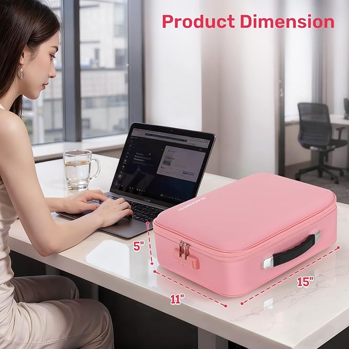 BlackSmith Fireproof Document Box, 4200°F Heat Resistant & Waterproof Hard Case 13 Layers File Organizer with Lock, Portable Safe for Important Documents, Certificates, Travel Use-Pink