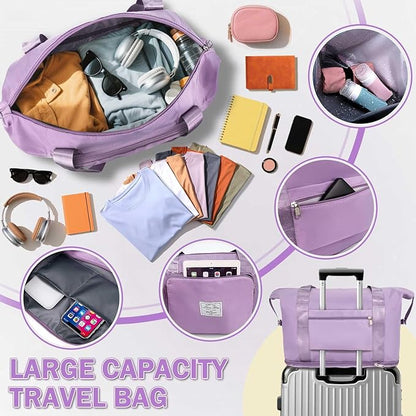 Ranslen Large Capacity Folding Travel Bag,Expansion Travel Duffel Bag with Dry and Wet Separation Portable Travel Duffel Bag