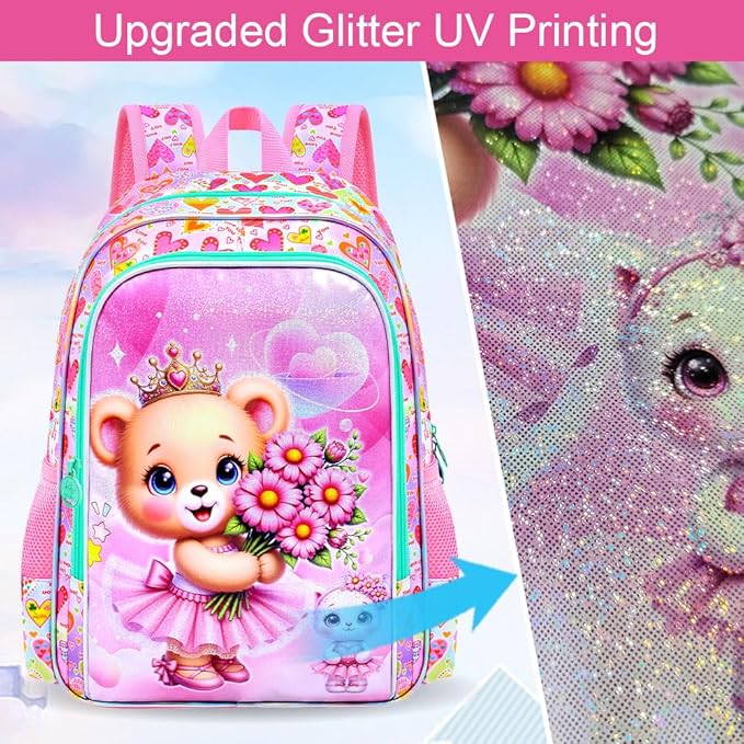 WZLVO 3PCS Kids Backpack for Girls, Unicorn Dinosaur Animal Prechool Elementary Kindergarten School Bookbag with Lunch Box