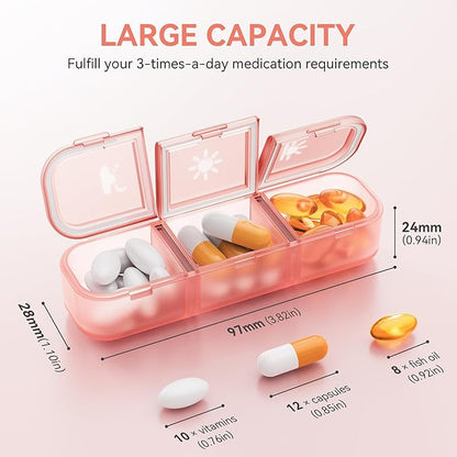 Pill Organizer 3 Times A Day, 7 Day Pill Box - GloDeals Weekly Pill Organizer, Portable Removable Daily Medicine Container Dispenser Case for Vitamin Fish Oil Supplement, Pink