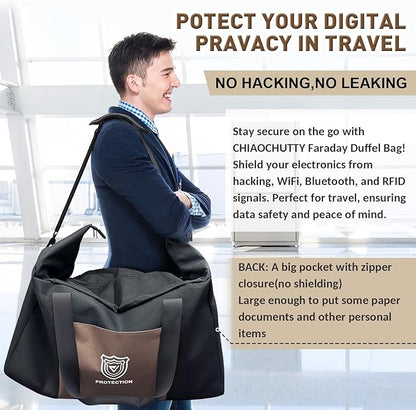 Faraday Duffel Bag - Large EMF Bag EMP Protection, RF Shielding & Signal Blocking for Data Privacy, Anti-Tracking Executive Security Faraday Duffle Bag for Electronics with 2 Detachable Faraday bags
