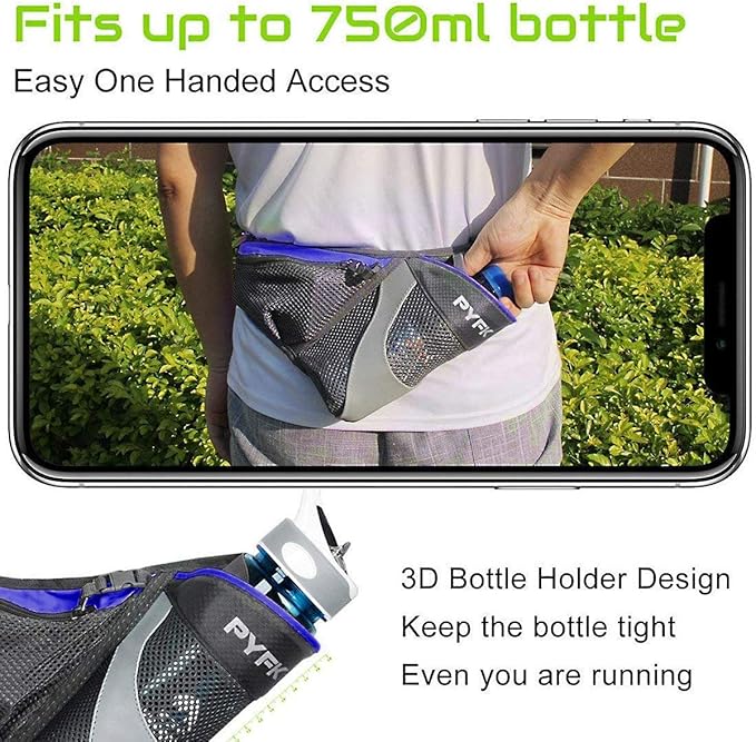 PYFK Running Belt Hydration Waist Pack with Water Bottle Holder for Men Women Waist Pouch Fanny Bag Reflective