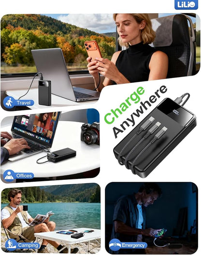 LILIO Portable Charger Power Bank，60,000mAh Battery Pack, 22.5W Power Bank Fast Charging with USB Cable, Phone Charger for iPhone 17/16/15/14/13 All Series/Samsung/Android, Camping Essentials, Black