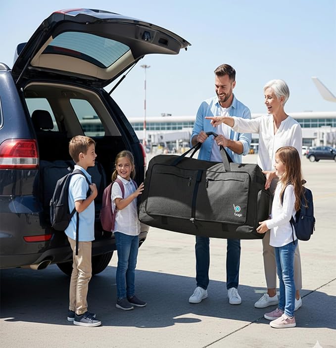 Bago Big XXL Foldable Duffel Bags for Traveling Women & Men - 140L Packable Duffle Bag for Travel with Shoe Compartment - Water Repellant, Heavy Duty, Lightweight Folding & Collapsible (SnowBlack)