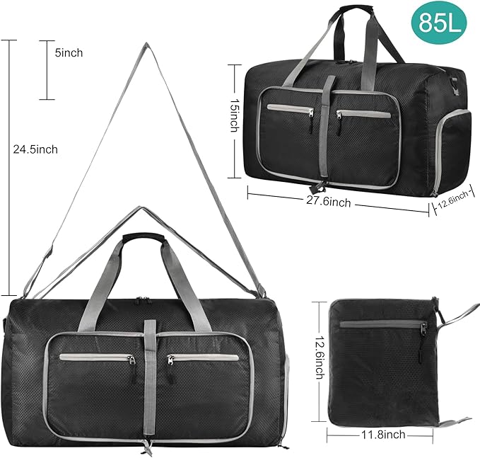 Dimayar Travel Duffle Bag for Men Women - Foldable Duffel Bag with Shoes Compartment - Overnight Bags Waterproof & Tear Resistant(85L,Black)