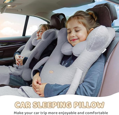 FLORICH Car Sleeping Travel Pillow for Kids, Kids Travel Pillow Removable H-Shaped Pillow for Adults and Children to Support Head and Body Road Trips with Neck Pillow and Blanket (Grey)