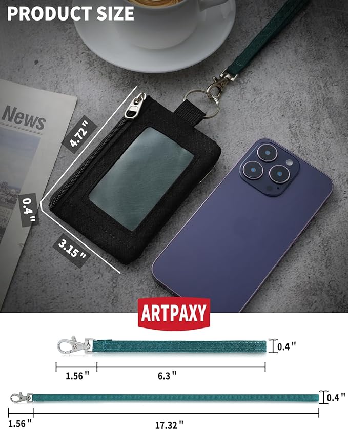 Minimalist Wallet For Mens Womens, Keychain RFID Blocking Zipper Small Wallet with ID Window 2 Lanyards,Water Resistant Travel Cash Card Coin Case Boys Girls