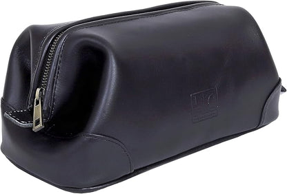 HLC Leather Toiletry Bag for Men Best Gift Premium Genuine Leather Dopp Kit Shaving Kit Organizer Travel Kit Pouch Bag for Men Large Size Black