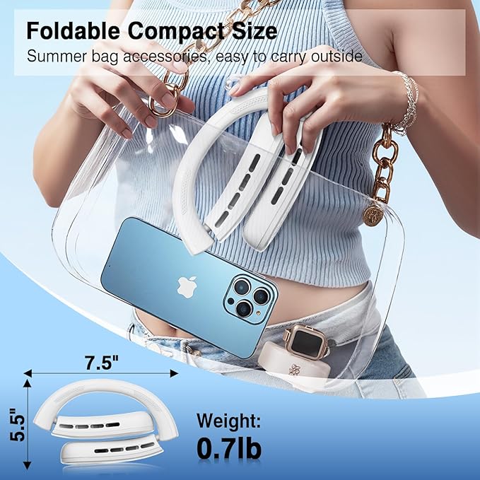 Portable Neck Fan - 8400 RPM Enlarged Turbo Airflow - 5200mAh Personal Rechargeable Cooling Wearable Fan - Max 16H, 4 Speeds, Foldable, LED Display - Great Gifts for Men Women - 2nd Gen White