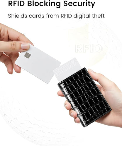 Women's Small Wallet - Sleek & Secure - RFID Blocking Compact Wallet with Slim Lightweight Pop Up Credit Card Holder, Premium Black Leather Capacity 11+ Cards Plus Cash & ID, Gift for Her