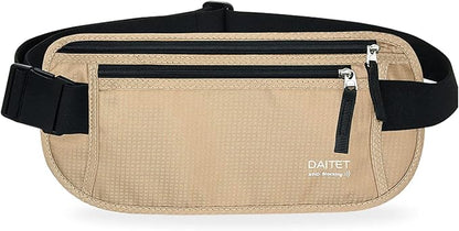 RFID Blocking Money Belt for Men Women, Slim Fanny Pack For Travel，Running,Conceal Waist Wallet For Passport Holder,Phone,Cash(Black Beige), Black Beige
