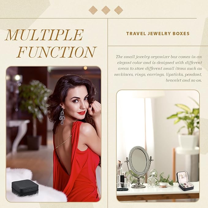 Yinkin 12 Pcs Mini Travel Jewelry Case Bridesmaid Proposal Gift Boxes, Small PU Leather Earring Organizer, Bulk Travel Accessories Portable Jewelry Holder(Black)