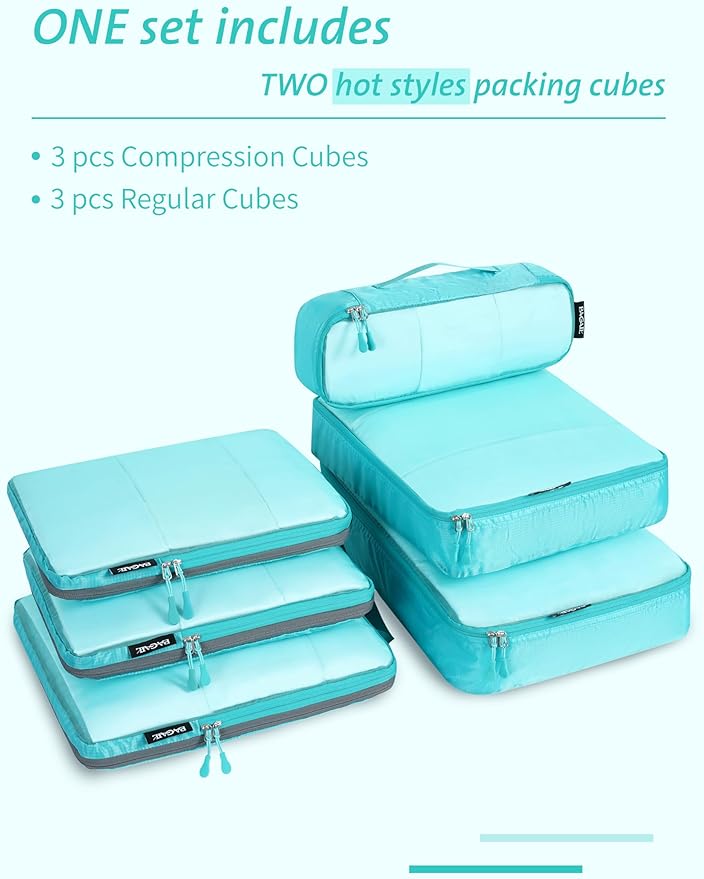 Bagail Ultralight Compression Cubes 7 Set - 3 Packing Cubes, 3 Organizers, and 1 Shoe Bag