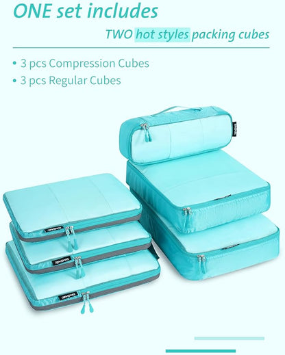 Bagail Ultralight Compression Cubes 7 Set - 3 Packing Cubes, 3 Organizers, and 1 Shoe Bag