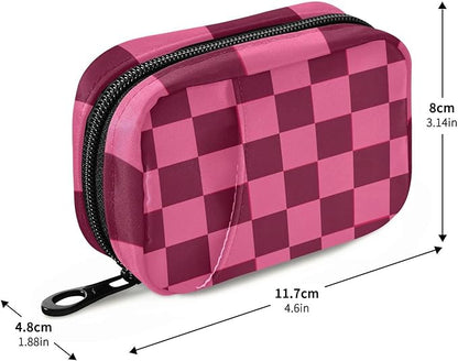 Checkered Hot Pink Cute Pill Organizer Weekly Travel Pill Box 7 Day Large Capacity Pill Dispenser Case with 8 Pill Container Daily Pill Box Organizer Vitamin Holder Pill Bot