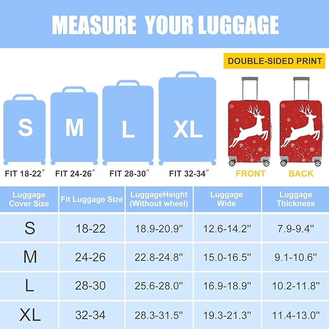 Red Christmas Deer Luggage Cover – Reindeer Suitcase Protector, Stretchable Waterproof Holiday Travel Luggage Sleeve,S