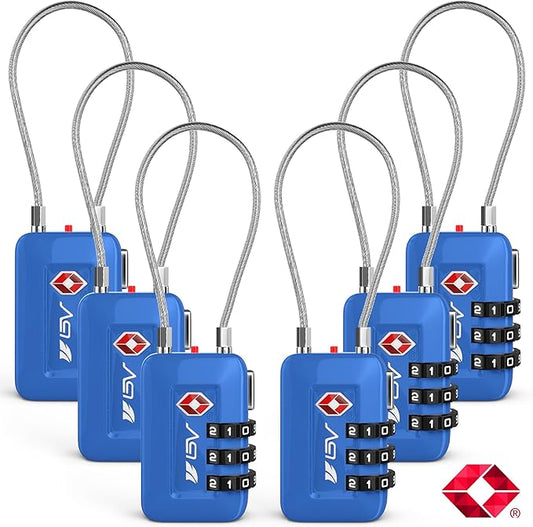 TSA Accepted Luggage Travel Lock, Set-Your-Own Combination Lock for School Gym Locker, Luggage Suitcase Baggage Locks, Filing Cabinets, Toolbox, Case (Blue, 6 Pack)