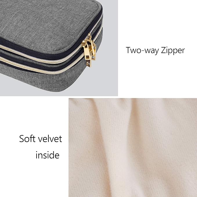 Teamoy Double Layer Jewelry Organizer, Jewelry Travel Case for Rings, Necklaces, Earrings, Bracelets and More(Medium, Gray)