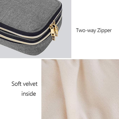 Teamoy Double Layer Jewelry Organizer, Jewelry Travel Case for Rings, Necklaces, Earrings, Bracelets and More(Medium, Gray)