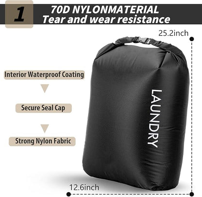 Travel Laundry Bag, Vacuum Compression Dirty Clothes Travel Bag Waterproof Wet Dry Bags Large Capacity Space Saver Bags Reusable Camp Clothes Organizer for Sports College Dorm Laundromat (1 Pcs )Black