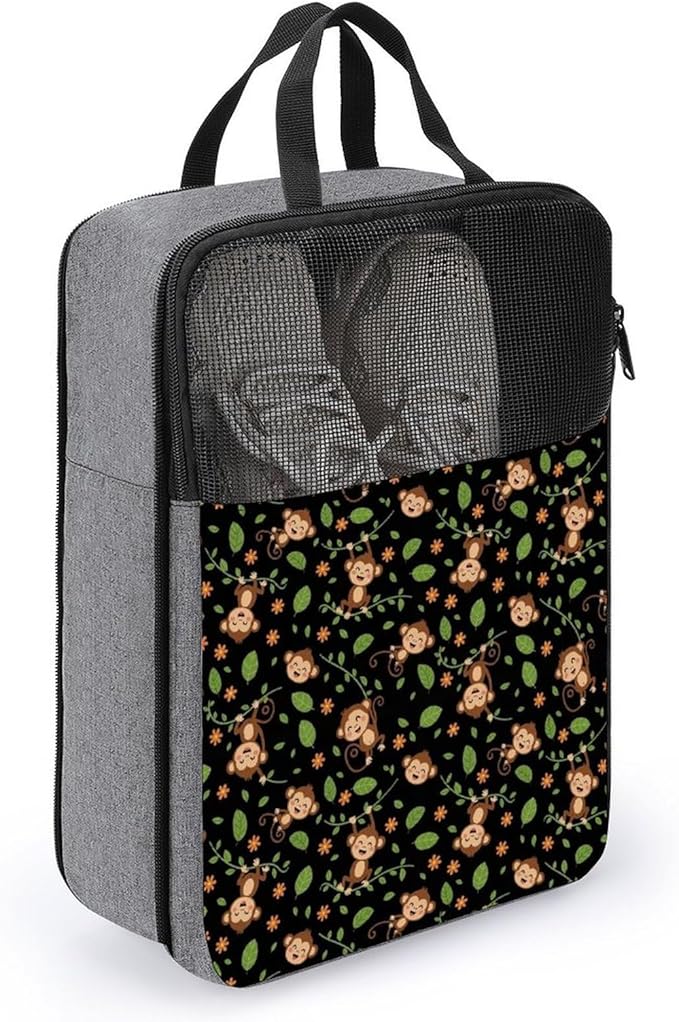 Portable Shoe Packing Storage Bag Travel Shoe Organizer with Zipper Closure for Travel and Daily Use (Animal Print Monkey)