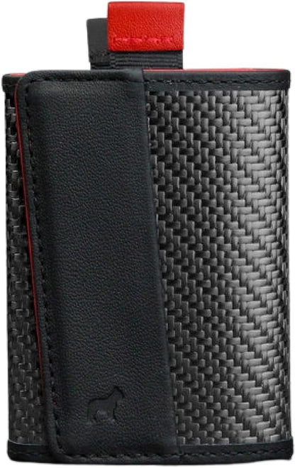 The Frenchie Co. - Speed Wallet Mini - Ultra-Slim RFID Card Holder - Quick-Access Pull Tab - Holds 4 Cards & Cash - Full-Grain Italian Leather with Carbon Fiber