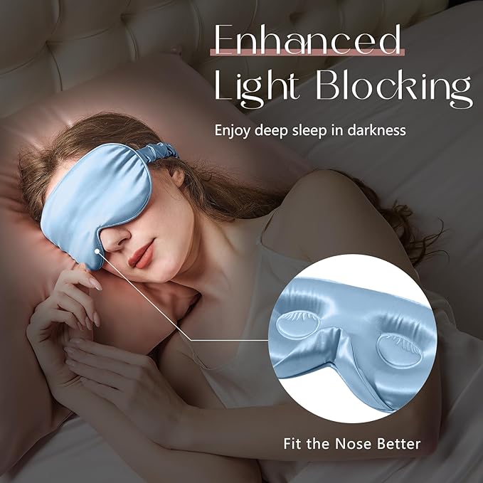 ZIMASILK Adjustable 22 Momme 100% Mulberry Silk Sleep Mask, Upgraded 3D Contoured Cup Eye Mask for Sleeping, Super Soft & Breathable Blindfold, Blackout for Deep Sleeping (Sky Blue)