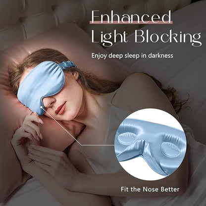 ZIMASILK Adjustable 22 Momme 100% Mulberry Silk Sleep Mask, Upgraded 3D Contoured Cup Eye Mask for Sleeping, Super Soft & Breathable Blindfold, Blackout for Deep Sleeping (Sky Blue)