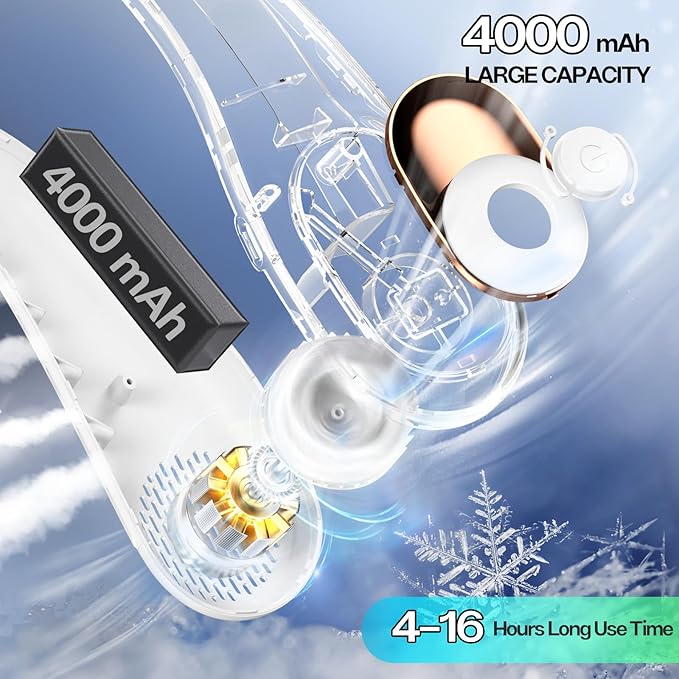 KIDEE Neck Fan, Portable Fan, Neck Fans Rechargeable, Upgraded LED Display, 4000 mAh Battery Operated, 3 Speeds Adjustable Personal Wearable Fan, Gifts for Women Men, Pearl White