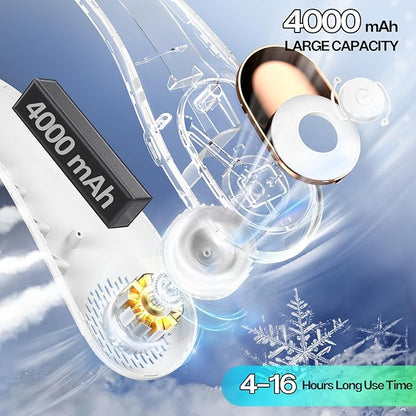 KIDEE Neck Fan, Portable Fan, Neck Fans Rechargeable, Upgraded LED Display, 4000 mAh Battery Operated, 3 Speeds Adjustable Personal Wearable Fan, Gifts for Women Men, Pearl White