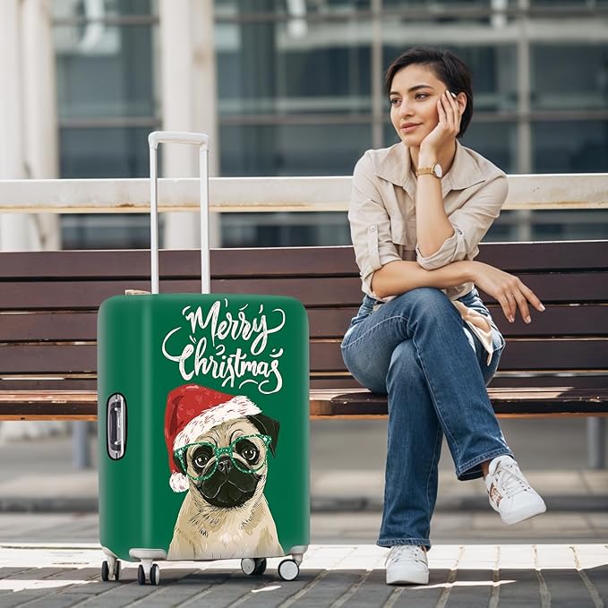 Christmas Pug Luggage Cover, Washable Cute Dog Suitcase Cover, Animal Lover Suitcase Protector Anti-scratch Bag cover, M
