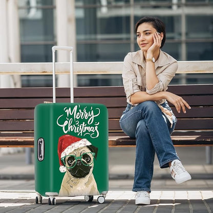 Christmas Pug Luggage Cover, Washable Cute Dog Suitcase Cover, Animal Lover Suitcase Protector Anti-scratch Bag cover, M