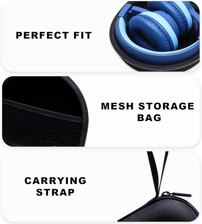 Kids Headphones Case Compatible with iClever BTH12 / BTH20/ BTH26/HS19, JoySpark, Candy Bila, EarFun, MIDOLA, IMYB Foldable Kids Headphones, Black Travel Storage Bag(Case Only)