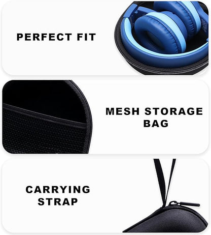 Kids Headphones Case Compatible with iClever BTH12 / BTH20/ BTH26/HS19, JoySpark, Candy Bila, EarFun, MIDOLA, IMYB Foldable Kids Headphones, Black Travel Storage Bag(Case Only)